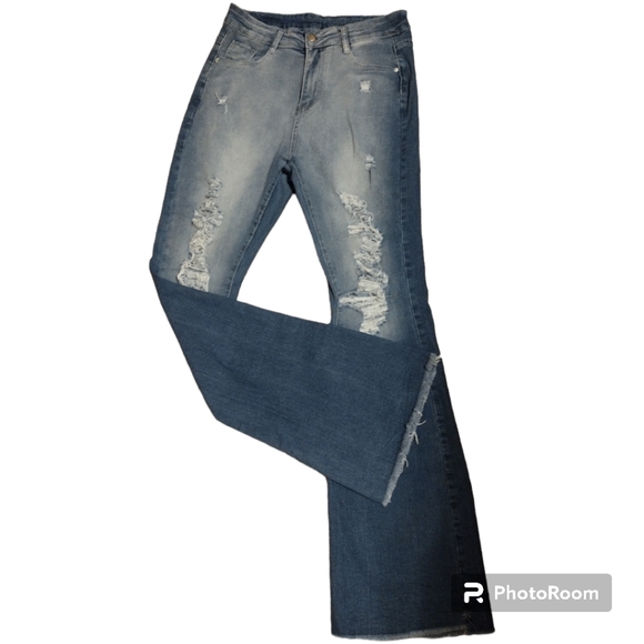 unbranded Denim - Flared Slim Fit Distressed Jeans